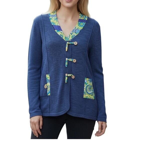 Icelandic Design Knit Cardigan Floral Trim Small Boho Vintage Coastal Grandma - Picture 1 of 8